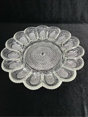 Vintage Indiana Glass Crystal Hobnail Deviled Egg 11' Serving Plate CottageCore